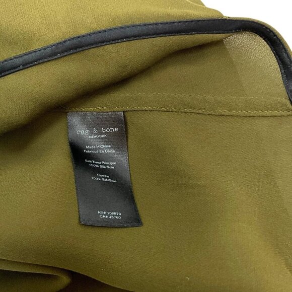 rag & bone Victor Blouse Forest Green Size M 100% Silk Faux Wrap V Neck *READ* - Picture 10 of 11